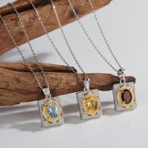 S925 Sterling Silver Necklace Inlaid With Natural Topaz Citrine Garnet and Other Colorful Gemstones